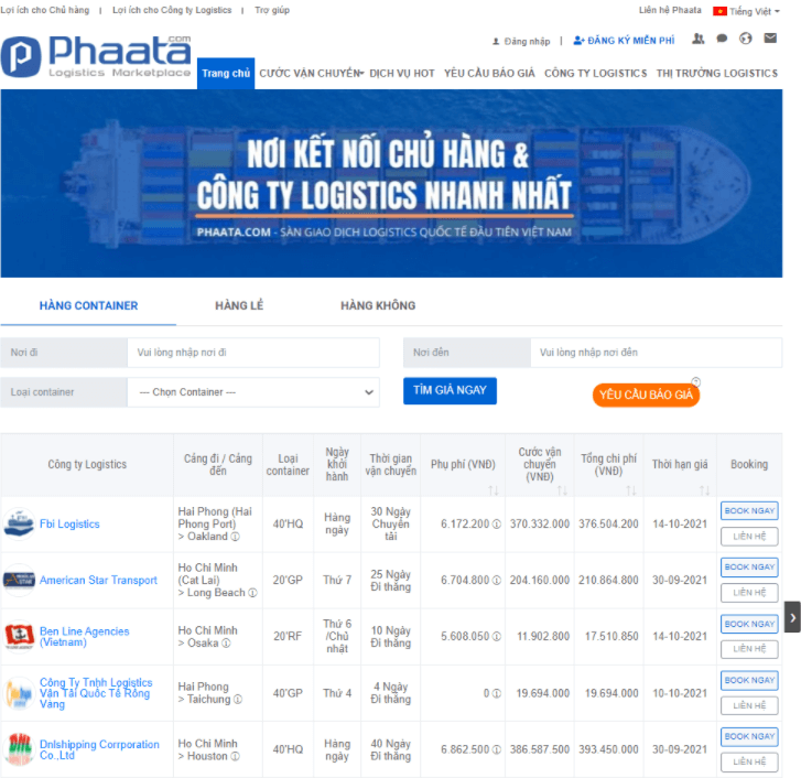 Phaata.com - Sàn giao dịch logistics quốc tế đầu tiên của Việt Nam